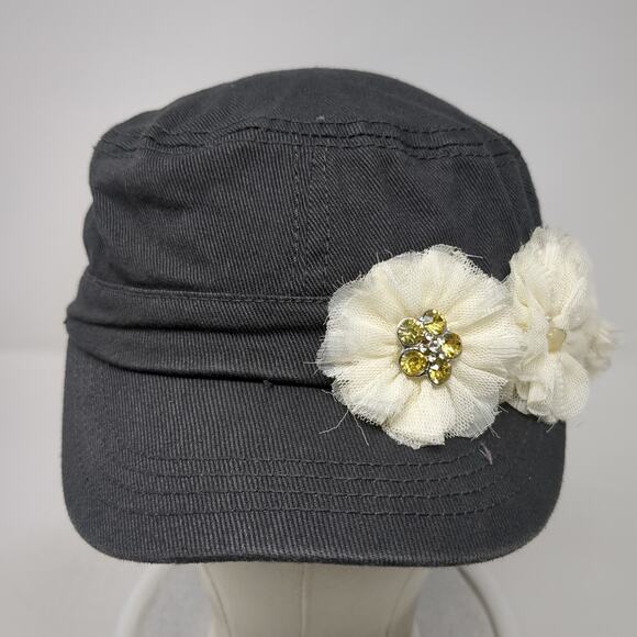 Mixit Cadet Army Cap Gray One Size Stretchable Rhinestone Flower Blank - Picture 2 of 10